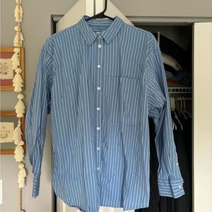 Blue and White Casual Button Down Shirt with Stripes